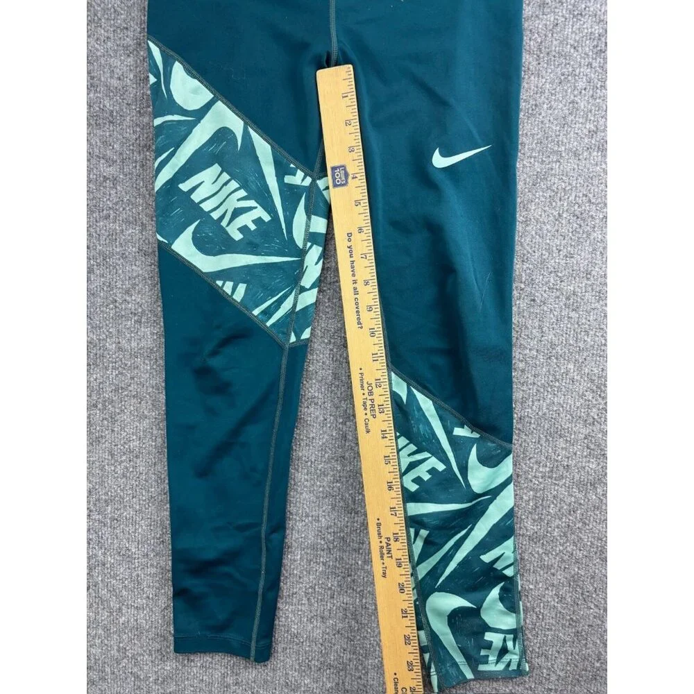 Nike Dri-Fit Trophy Training Leggings Girls' Large Green Logo‎ Colorblock Stripe
